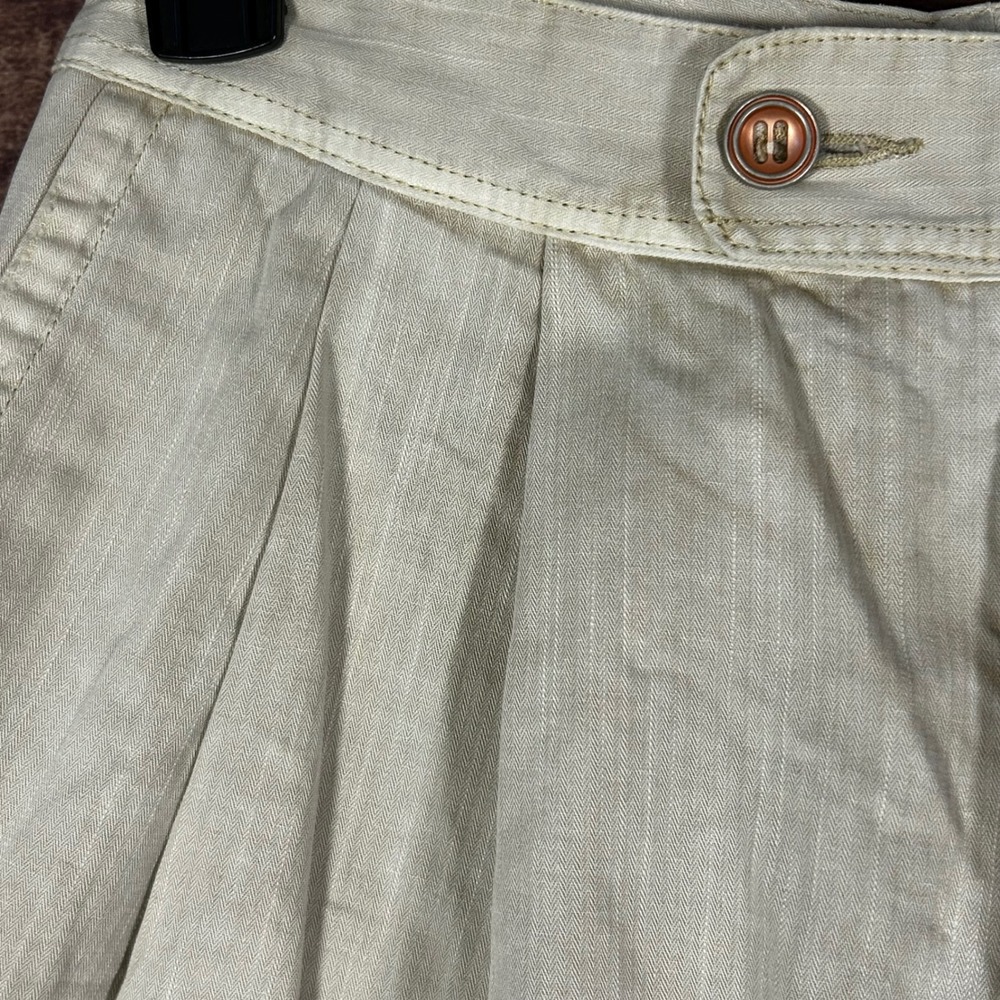 Free People Women Oatmeal Herringbone Wide Leg Pleated Trousers Pants Size 2 - Picture 3 of 12